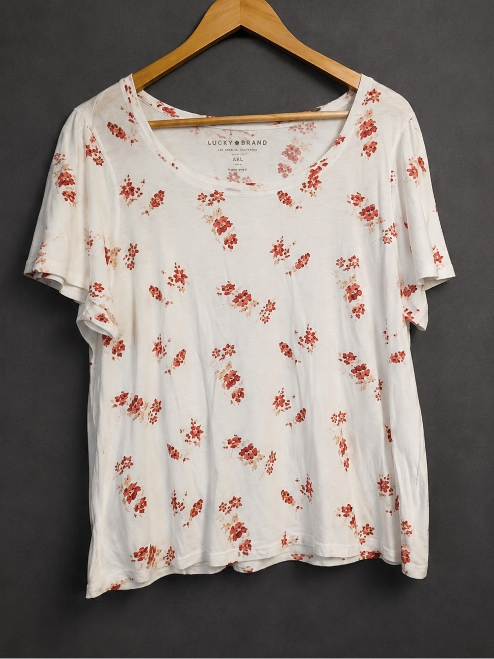 Lucky Brand White and Red Floral Short Sleeve Tee